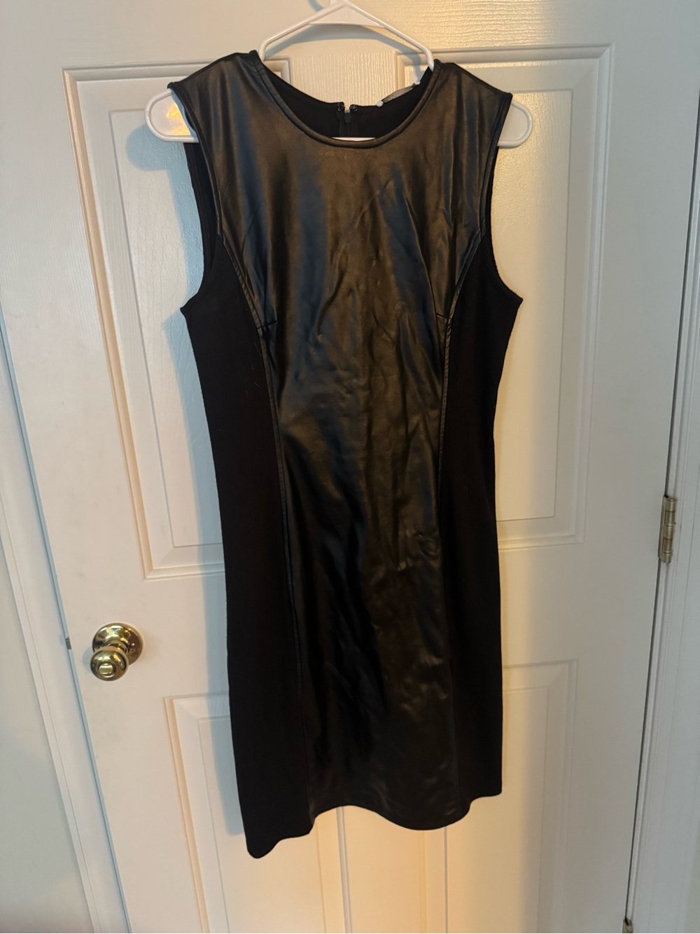 Calvin Klein Black Faux-Leather Panel Sheath Dress